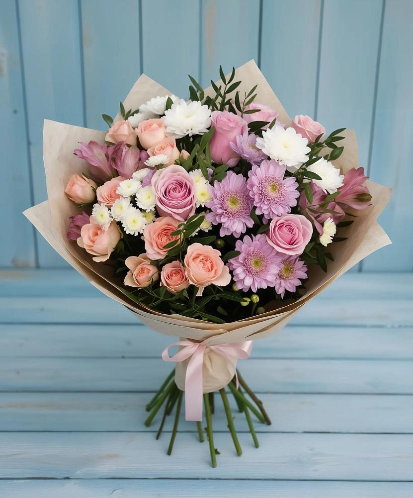 Букет цветов из: Хризантемы, Розы и Альстромерии в Беседы