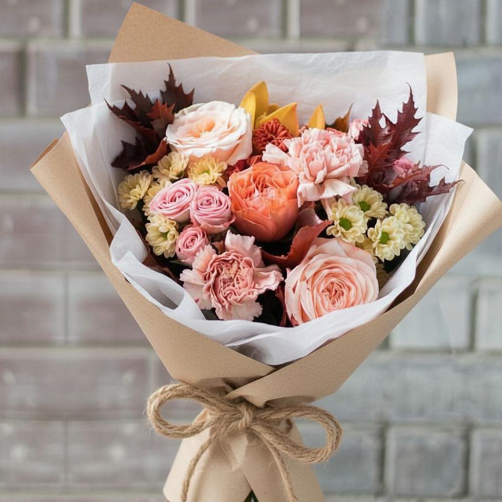 Букет цветов из: Гвоздики, Хризантемы и Розы в Беседы