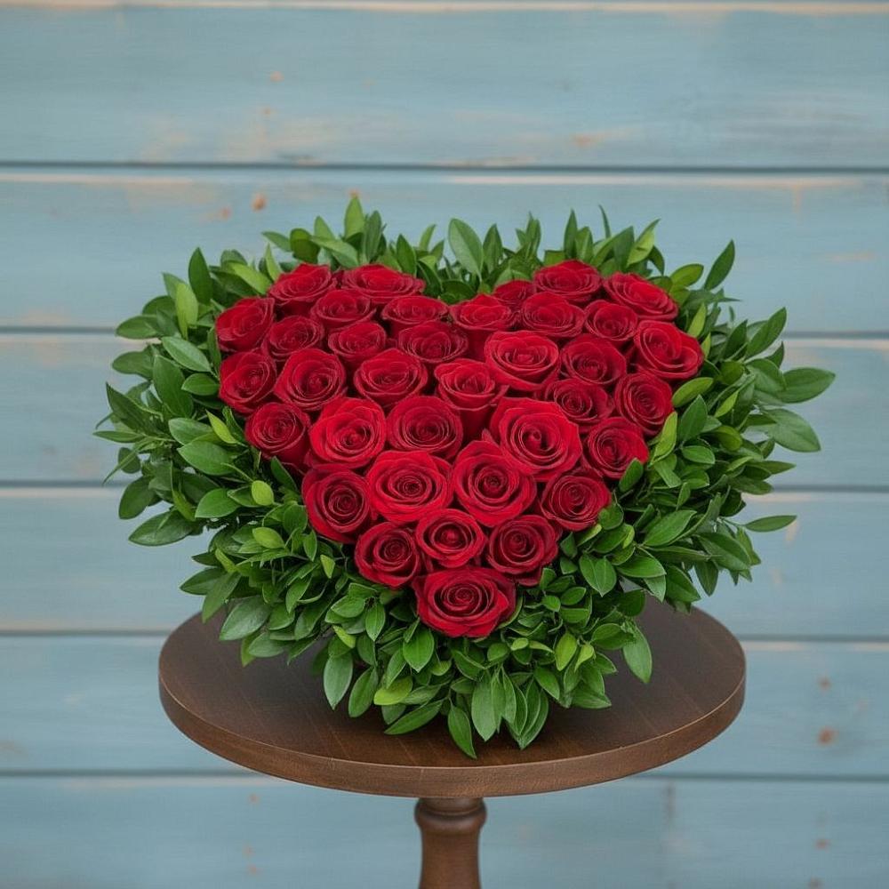 Цветочная композиция из Розы в виде сердца в Беседы