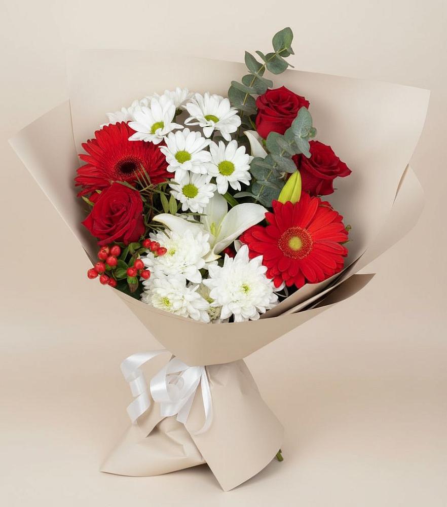 Букет цветов из: Розы, Хризантемы, Герберы и Лилии в Беседы