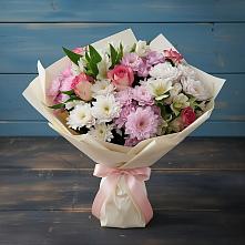 Букет цветов из:  Хризантемы, Альстромерии и Розы в Беседы