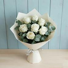 Букет Белые розы в Эвкалипте в Беседы