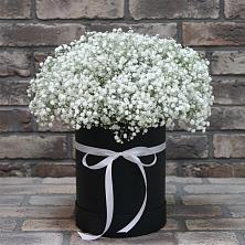 Цветочная композиция из Гипсофила в шляпной коробке в Беседы
